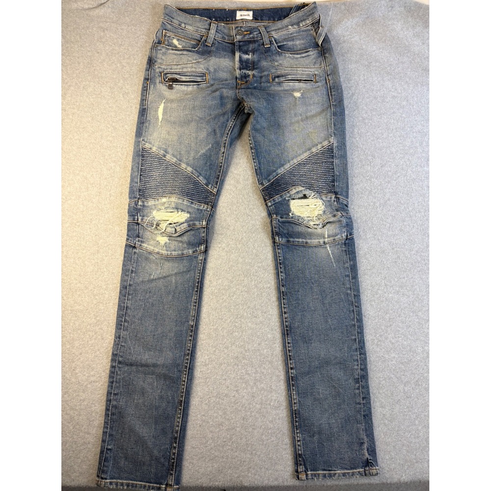 Hudson The Blinder Biker Mens Distressed Moto Jeans‎ Blue M406DKO Size 30